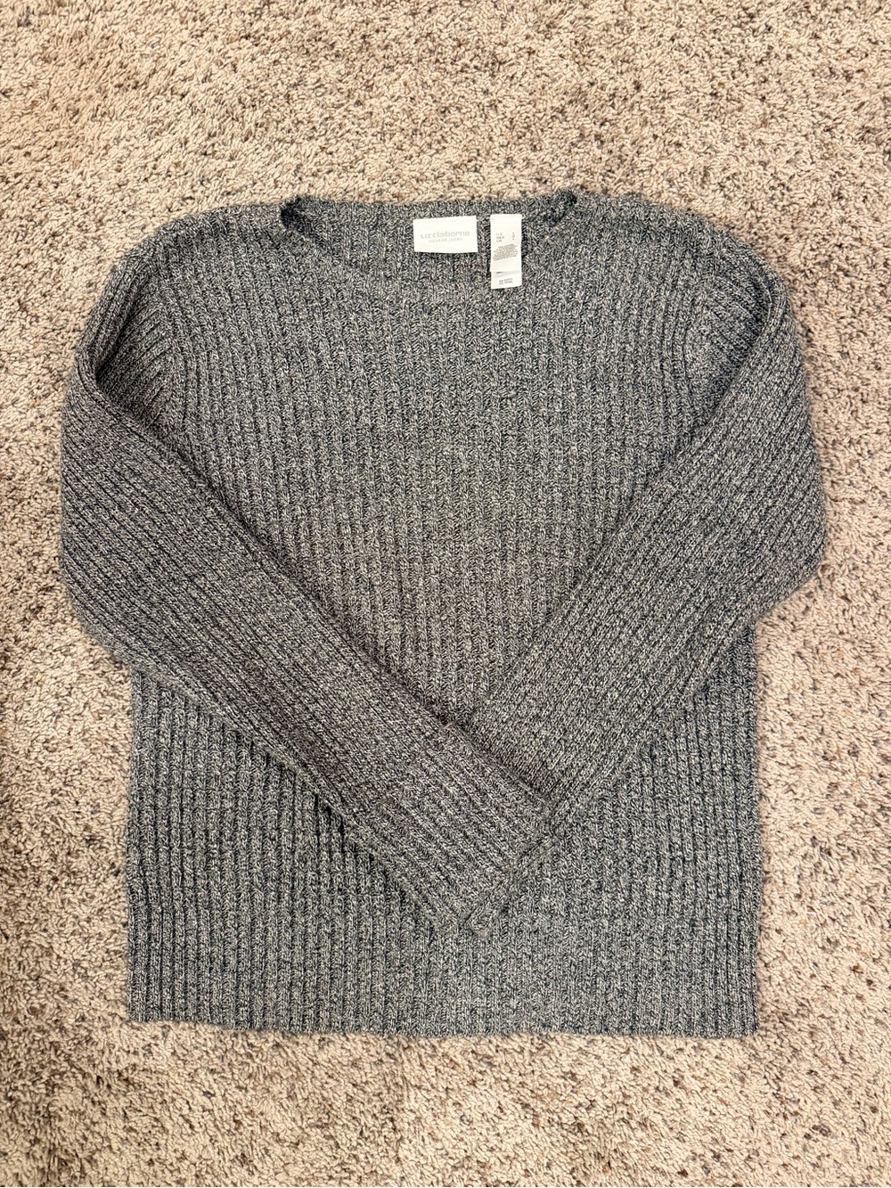 Liz Claiborne Men’s Ribbed Crewneck Sweater - Heather Gray